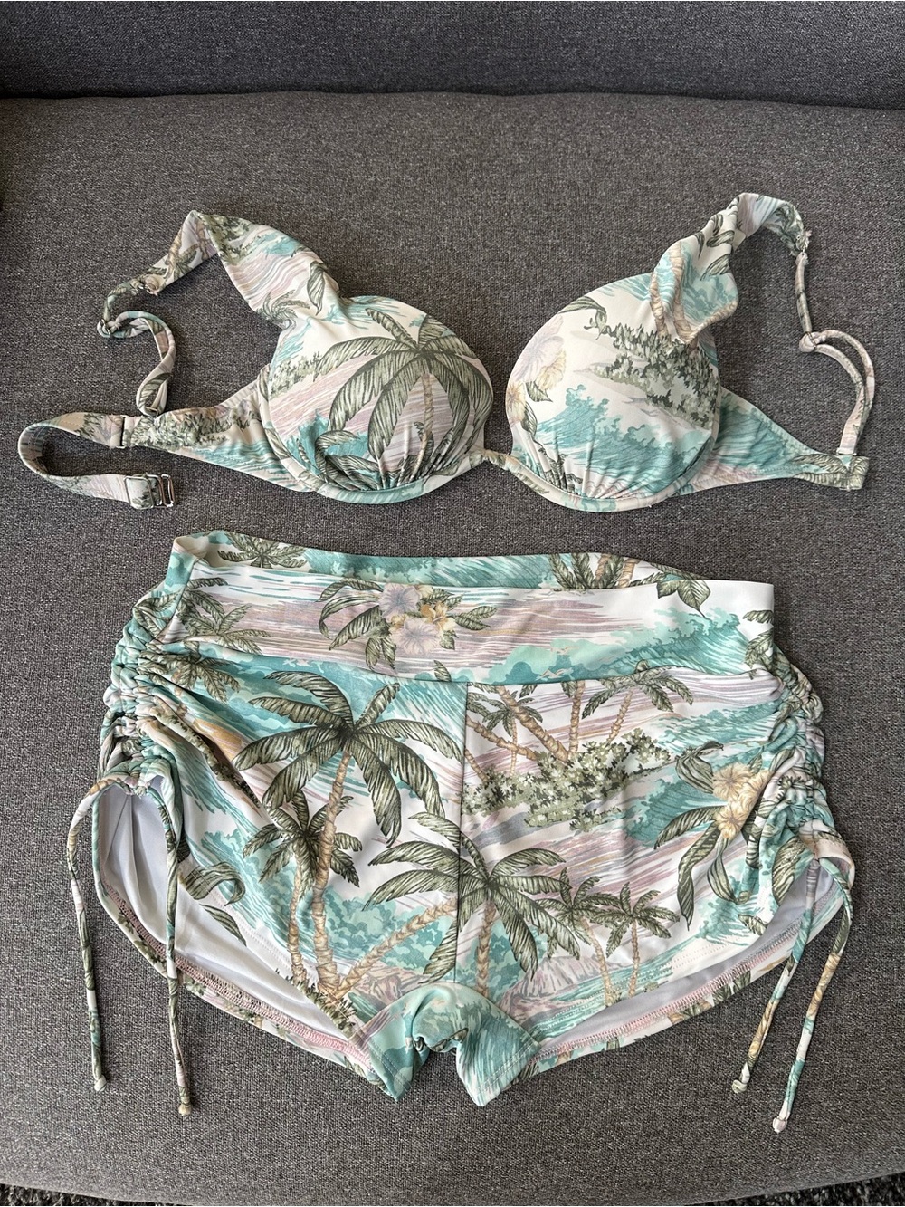 VENUS Pastel Mint & Pink Swim Bikini Top with matching swim shorts.